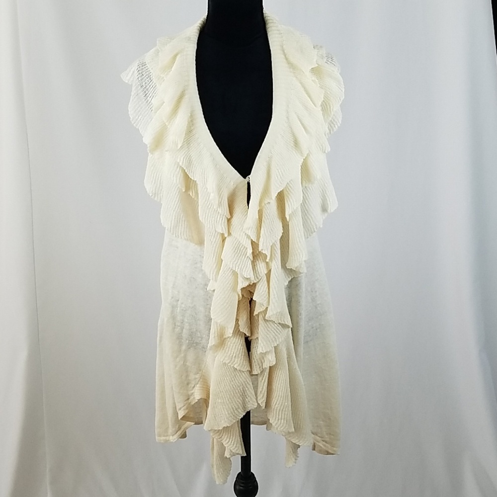 Alice + Olivia Cream Ruffled Open Front Cardigan duster
